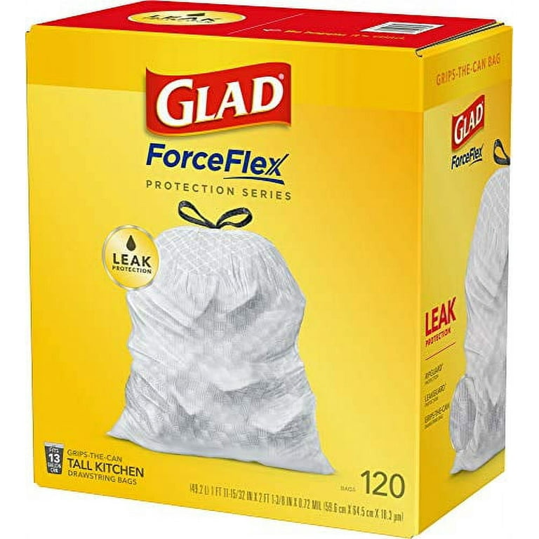Glad ForceFlex 13-Gallons Gray Plastic Kitchen Drawstring Trash Bag  (120-Count) in the Trash Bags department at