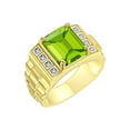 thumbnail image 3 of RYLOS Men's Rings Yellow Gold Plated Silver Designer Style 10X8MM Emerald Cut Shape Gemstone &  Diamonds PERIDOT AUGUST Birthstone Rings For Men Size 12, 3 of 7