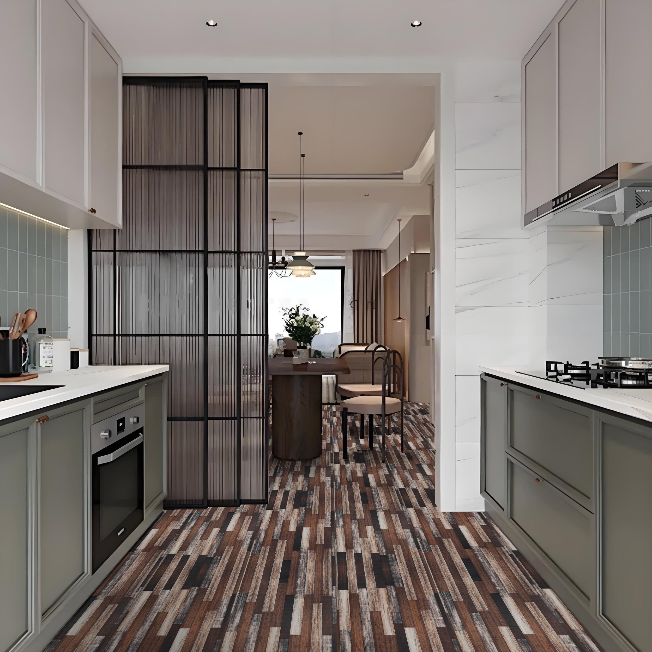 (3 pack) Abyssaly Vinyl Peel and Stick Flooring tile 15.7 inch x 118 inch, Covering Area 12.92 Sq.ft, Self-Adhesive Floor Tile Wood Grain Look for Kitchen Dinning Room Bedroom Home Decoration.