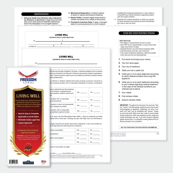 Living Will and Healthcare Power of Attorney Legal Forms Kit.  Fill-in-the-Blanks Legal Document Template – DIY Estate Planning by Cramcharts