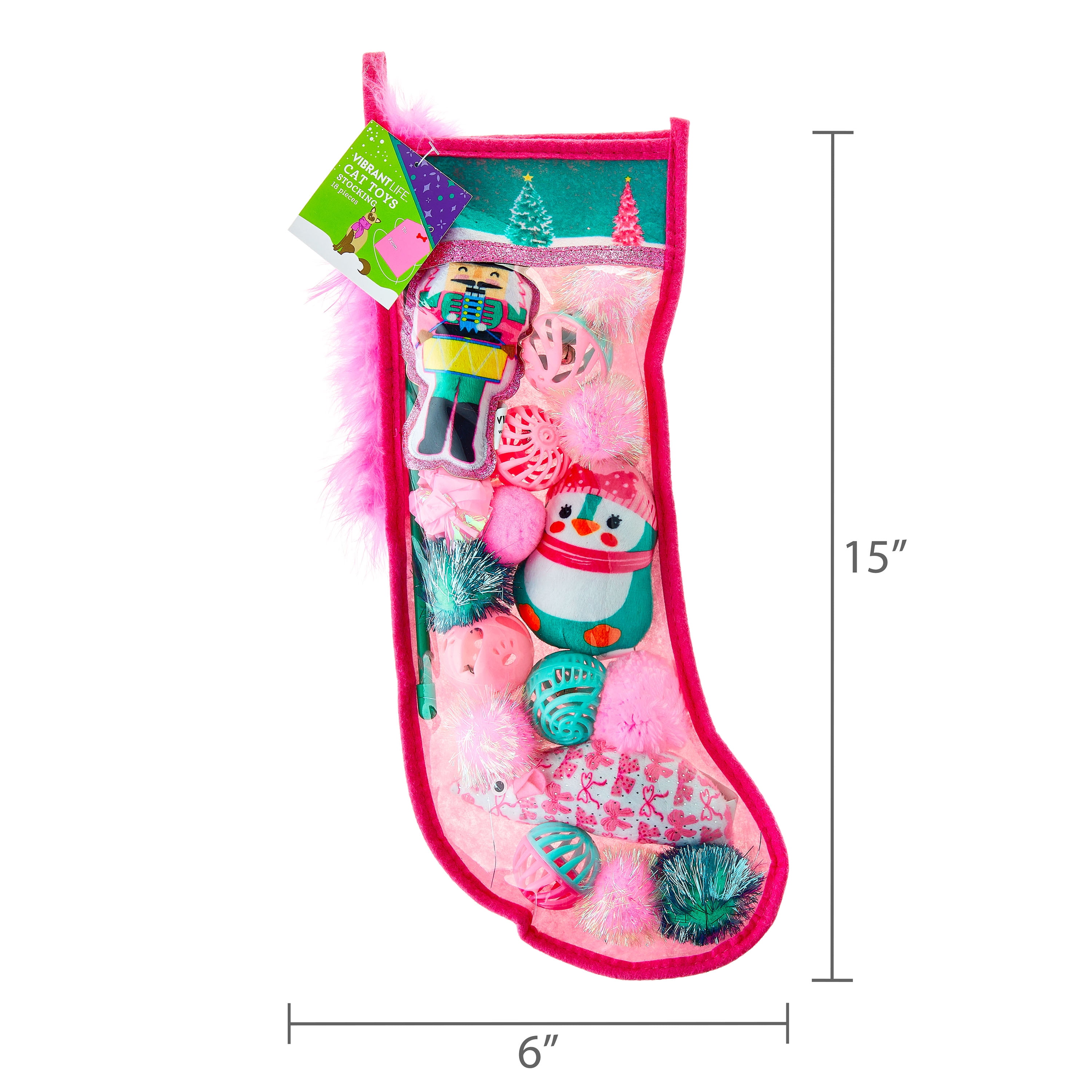 Vibrant Life Holiday 18-Piece Cat Toy Stocking Gift Set, Pink