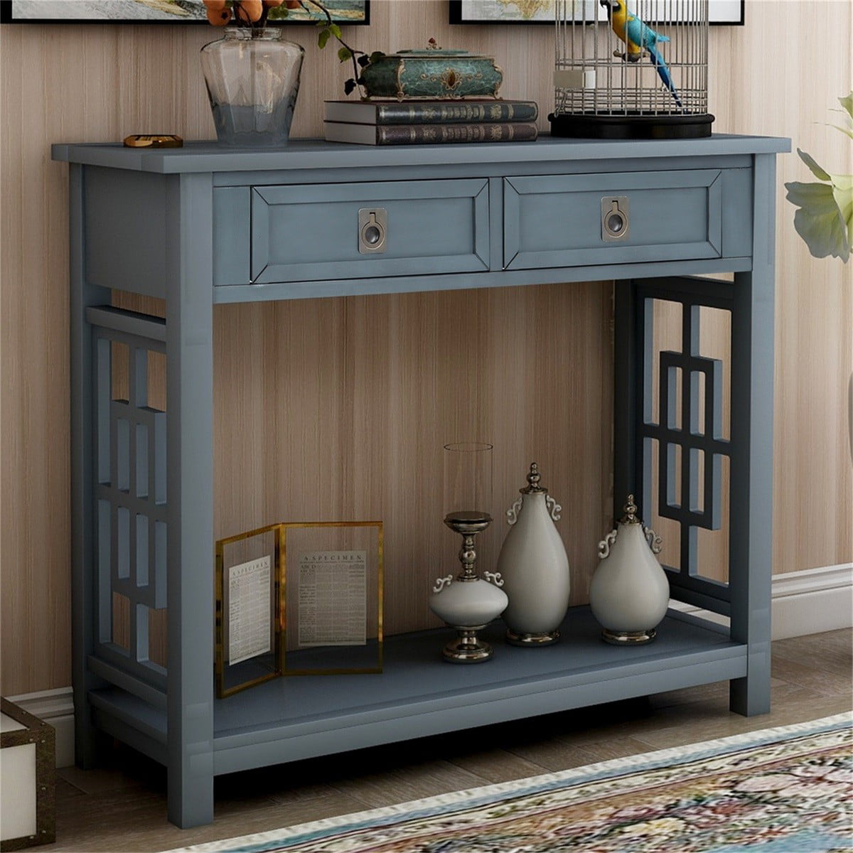SENTERN Entryway Accent Console Table with 2 Drawers and Bottom Shelf