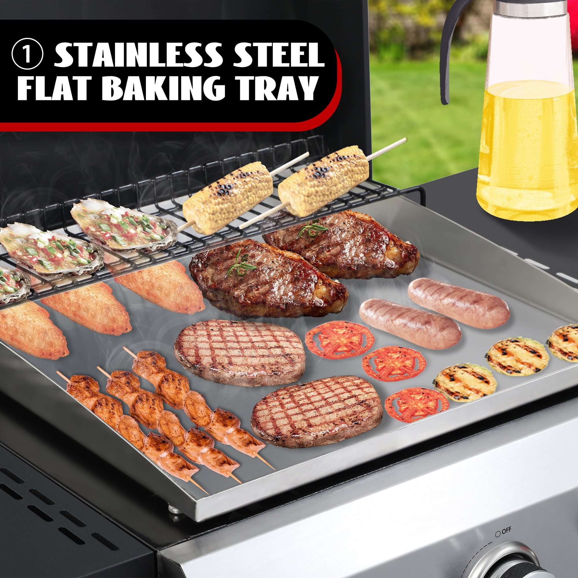 Nice Cooker 3-Burner Flat Top Propane Gas Grill with Foldable Side Table, 36,900 BTU Outdoor BBQ Grill, Porcelain-Enameled Grids & Built-in Thermometer – Perfect for Backyard, Camping, Patio Cooking