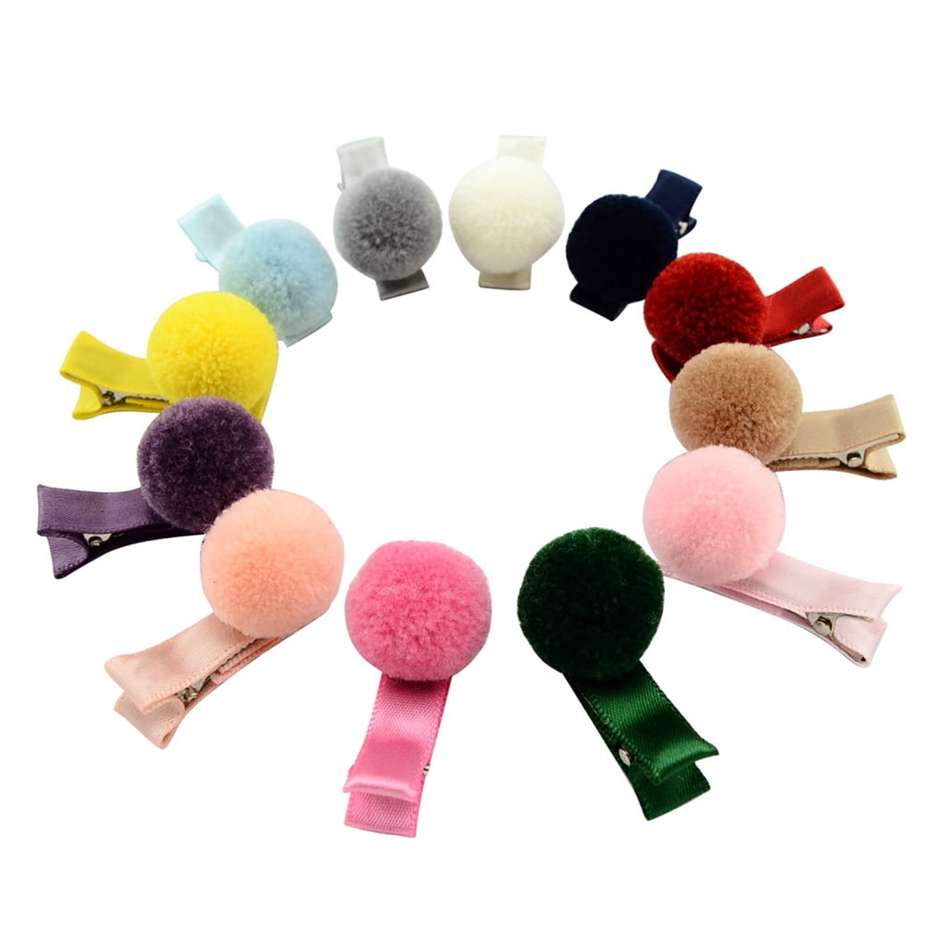 12pcs Girls Hair Clips Cute Lovely Pom Pom Hair Barrettes Hair Accessories For Children Baby Toddlers Girls Walmart Com