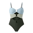 thumbnail image 5 of NMMUED Womens Cutout One Piece Swimsuit with Ring Linked Monokini Bathing Suit for Beach Vacation Light Blue XXL, 5 of 5