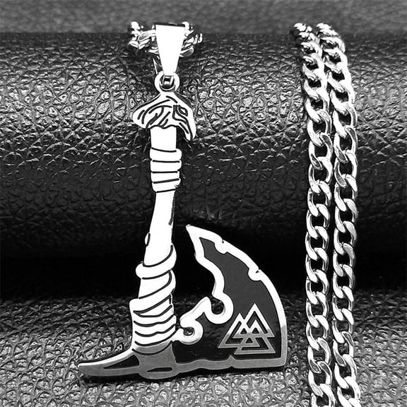 Viking style Titanium & 201 Stainless Steel Pendant Necklaces Aex Shape Stainless Steel color 24.33 inch(61.8cm)