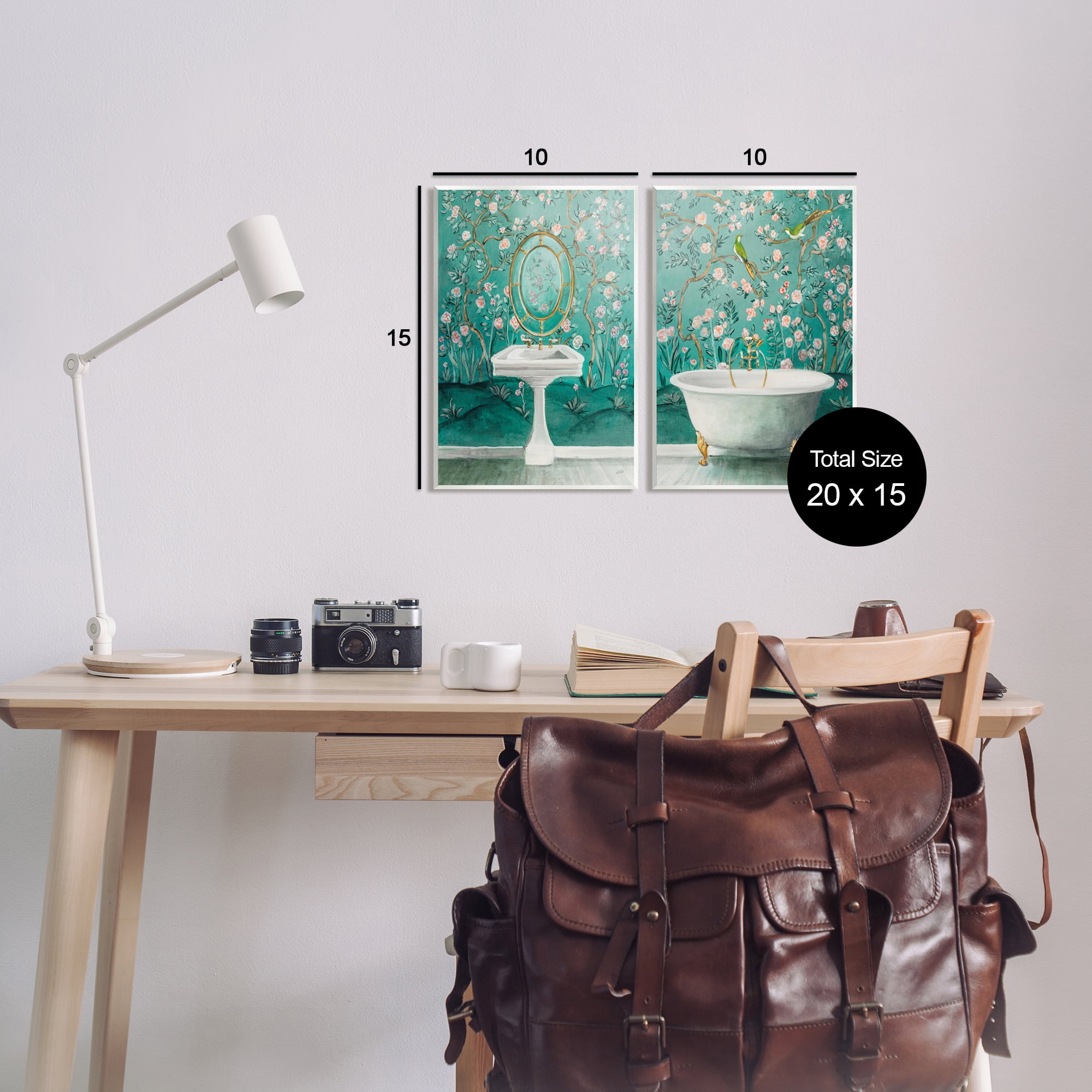Stupell Industries Floral Patterned Bathroom Botanical & Floral Painting Unframed Art Print Wall Art, 10 x 15, Set of 2
