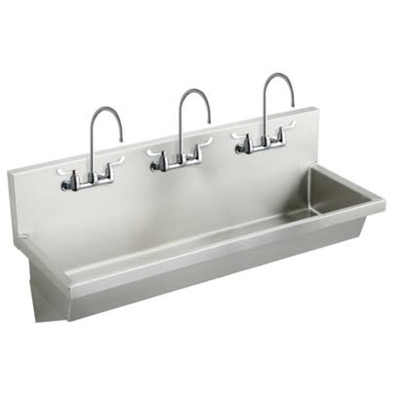 Elkay Ewma6020c Wall Mount 14 Gauge Stainless Steel Three Station Handwash Sink -