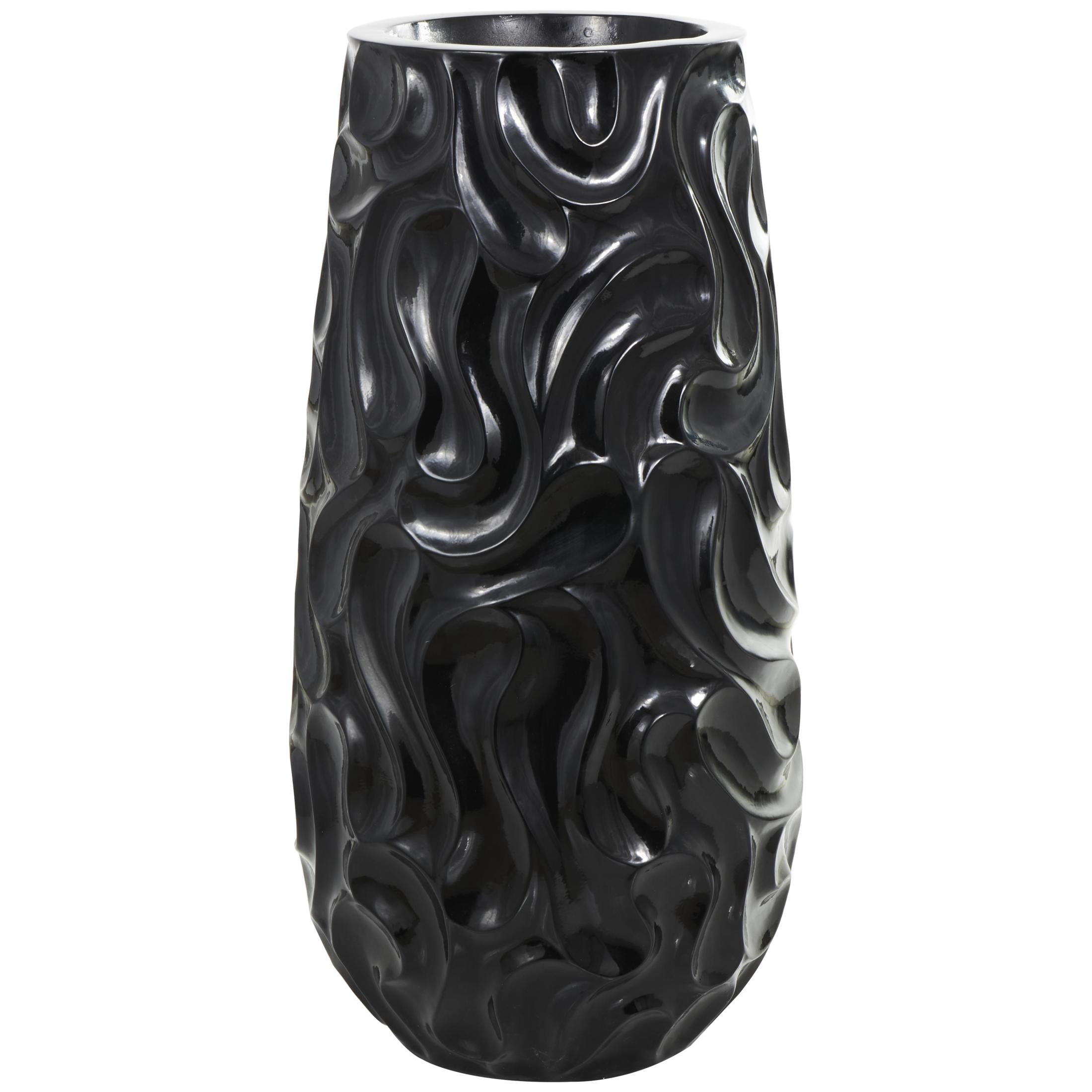 DecMode 36" Abstract Large Wavy Textured Floor Black Resin Vase