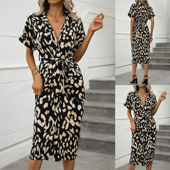 Casual Summer Dresses For Women 2025 Plus Size Short Sleeve V-Neck Floral Print A-Line Vacation Maxi Dresses Sundresses for Women Beach Fashion Black L