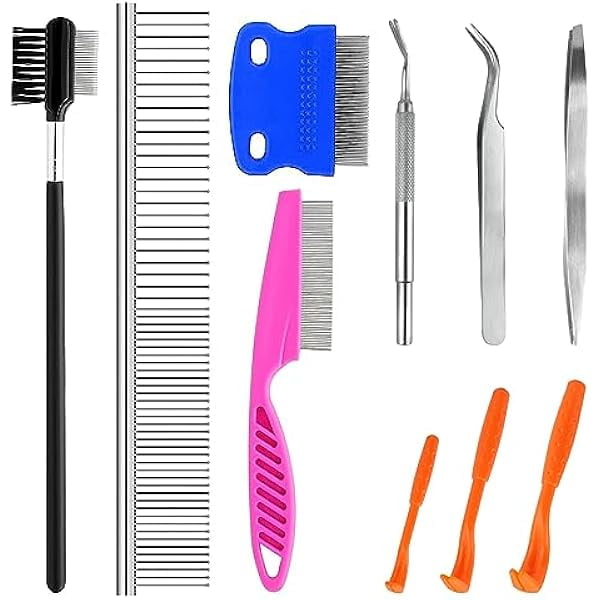 HAYAN 10 Pack Pet Grooming Comb Kit for Small Dogs, Cat Comb for Shedding, Stainless Steel Pet Hair Grooming Tool Kit, Tear Stain Remover Tool for Small Dogs