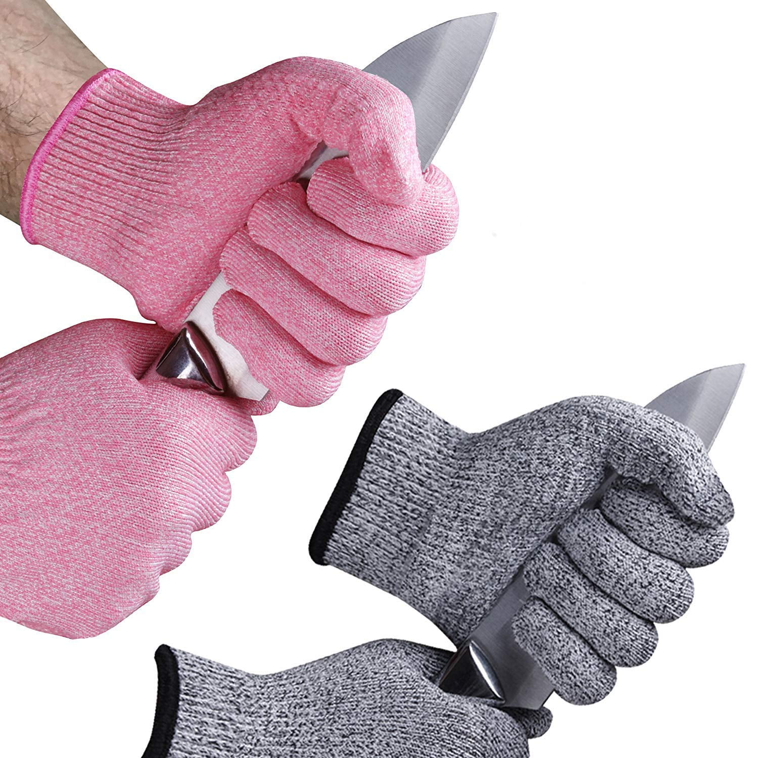 2 Pairs EVRIDWEAR Cut Resistant Gloves With Silicone Grip Dots, Food Grade Level 5 Safety