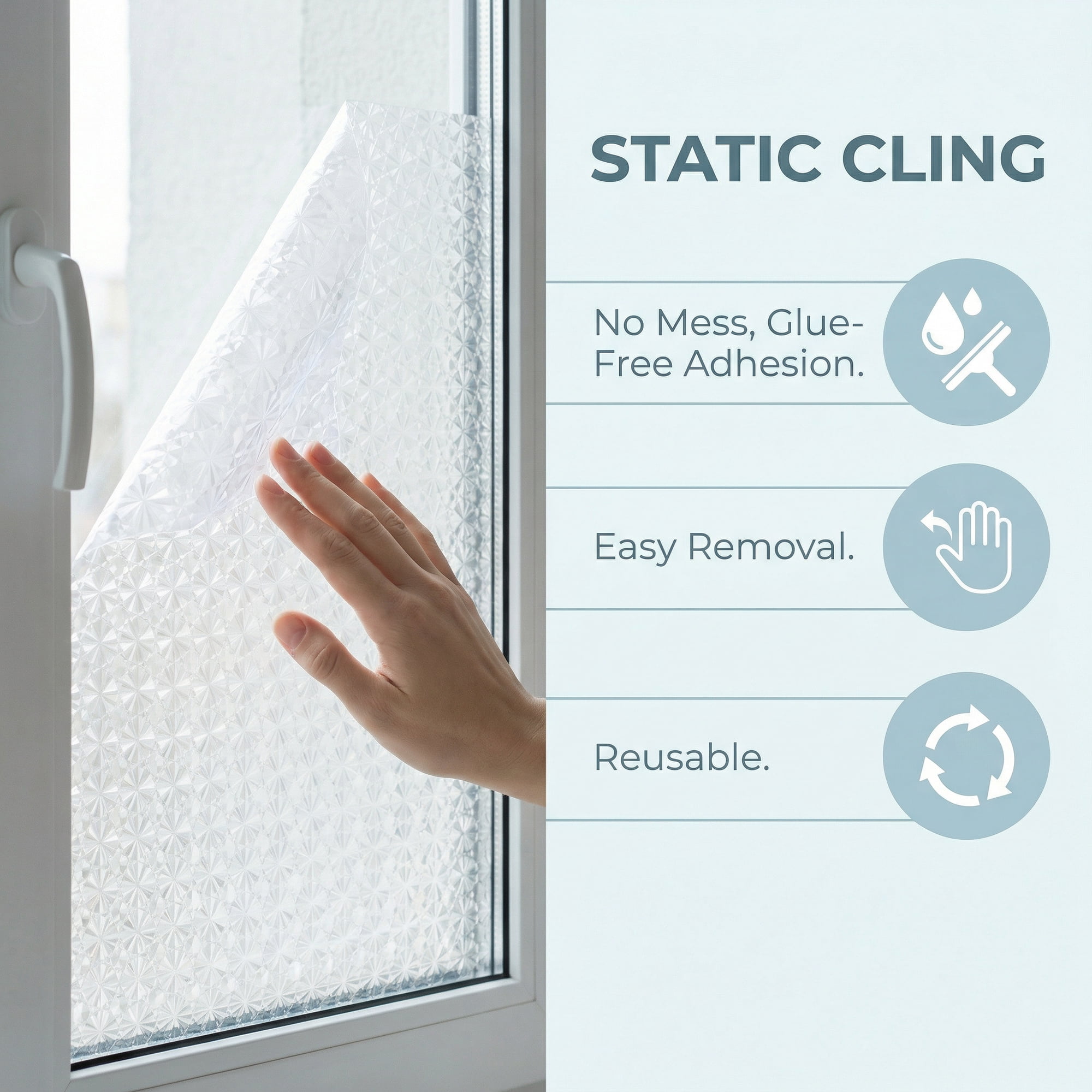 Unique Bargains Decorative Static Cling Window Privacy Film Silver 39.4" x 23.6"