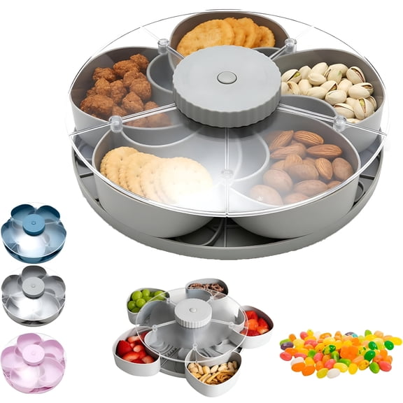 ACDANC Divided Spin and Snack Serving Tray,Divided Serving Tray That Spins - Perfect for Snacks,Dips & Party Appetizers,Multi-Compartment Food Organizer Design,Rotating Snack Trays