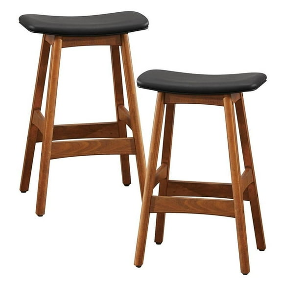 Pemberly Row Faux Leather Counter Stool in Black (Set of 2)