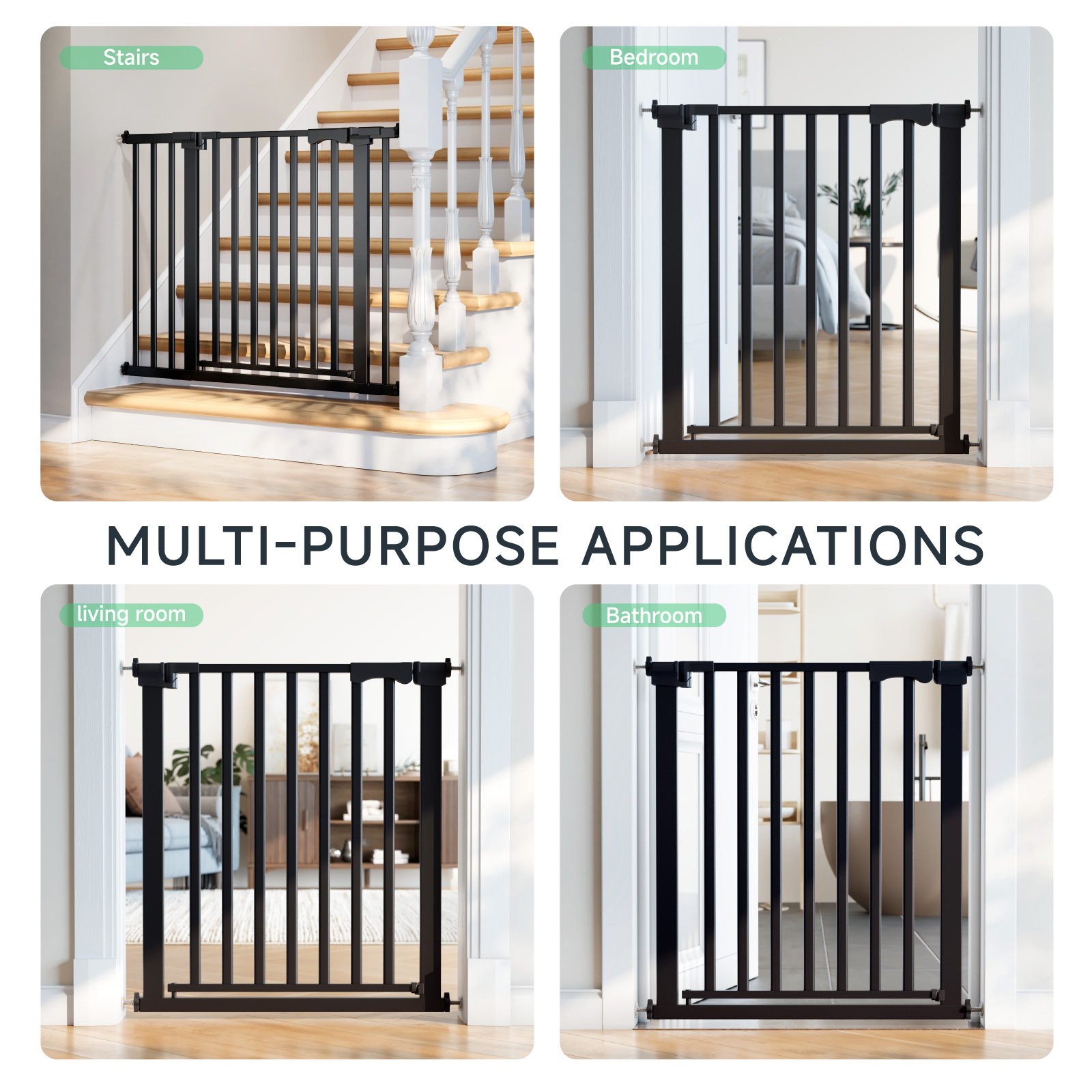 Vebreda 30" Extra Tall Baby Gates for Doorway, Auto Close Pet Gate, 30" to 43" Wide Pressure Mounted, Gifts for Mom, Black