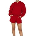 thumbnail image 2 of DailyTrove Women's Long Sleeve Hoodie & Short Set - Solid Color, Casual Style, Summer & Casual Daily Wear,Red, 2 of 6