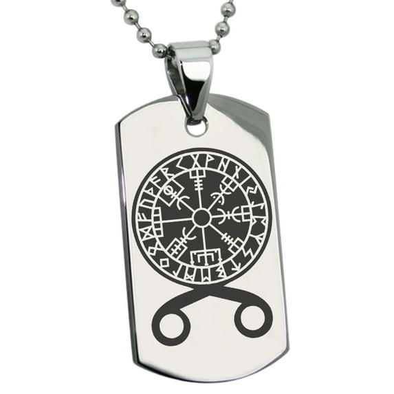 Stainless Steel Binding Vegvisir Troll Cross Runic Viking Engraved Dog Tag Pendant Necklace