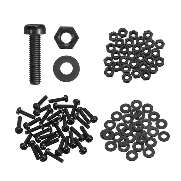 Uxcell 30 Set M3x12mm Nylon Plastic Cross Round Head Screw Phillips Bolts Hex Nuts Flat Washers Assortment Kit, Metric Full Thread Bolt Fasteners for DIY Machine Assembly, Black