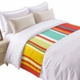 thumbnail image 2 of Bed Runner Scarf for Queen Size Bed, Red Aqua Stripe Beds Scarf Throws for Foot of Bedding, Country Abstract Art Colorful Striped Decorative Beds Runners for Bedroom Guestroom, 83"x20", 2 of 8