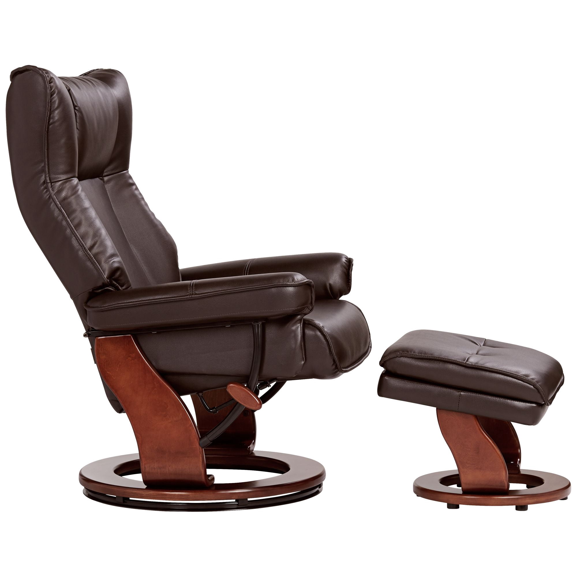 BenchMaster Morgan Java Faux Leather Recliner Chair Modern Armchair Ottoman Footrest Ergonomic Manual Reclining Swivel for Bedroom Living Room Reading