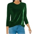 thumbnail image 3 of lcziwo Weekly Deals Womens Plus Size Velvet Tops Long Sleeve Casual Solid Color Blouses Vintage Lightweight Crew Neck Tee Shirts,Green,XL, 3 of 6