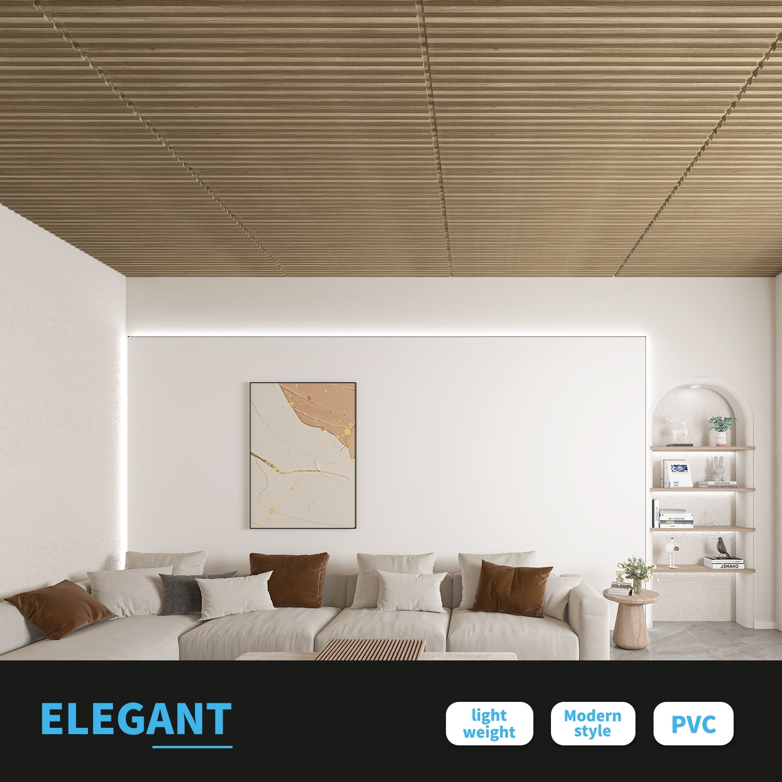 Art3d 24" x 48" Walnut PVC Drop Ceiling Tile 96 sq ft Coverage Area 12 Count