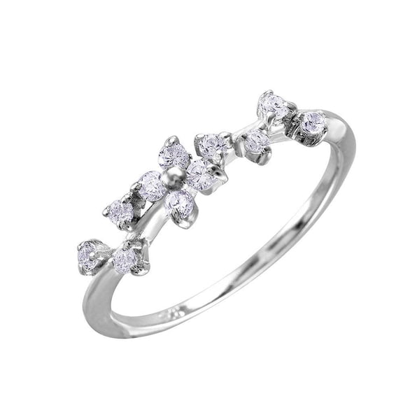 Rhodium Plated Sterling Silver 925 Petal Clear CZ Design Ring Band White Jewelry Female Size 8