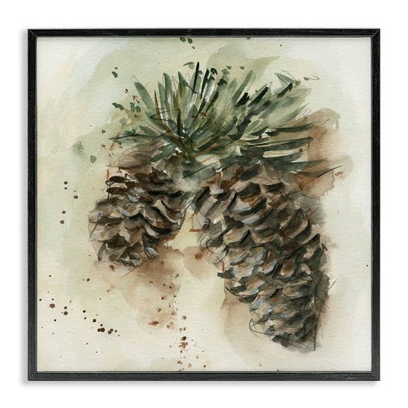 Stupell Industries Pine Cone Watercolor Plants & Flowers Painting Black Framed Art Print Wall Art, 12 x 12