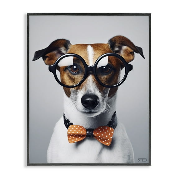 Stupell Industries Hipster Bowtie Dog Animals & Insects Painting Black Framed Art Print Wall Art, 11 x 14