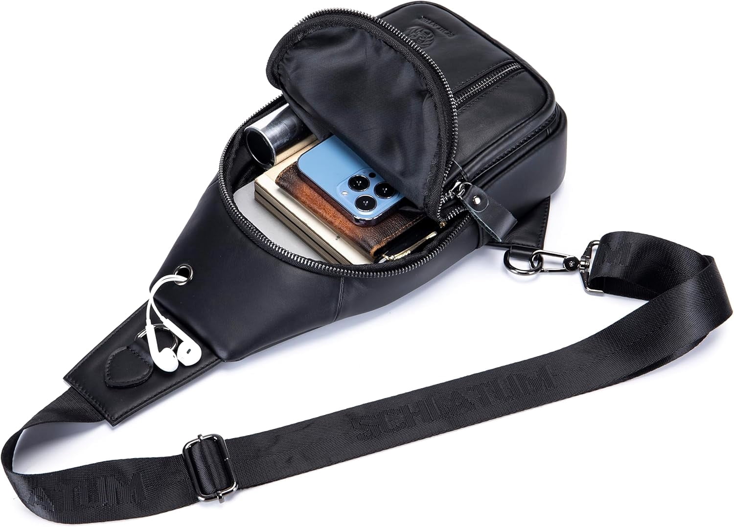 SCHLATUM Genuine Leather Crossbody Sling Bag for Men, Black
