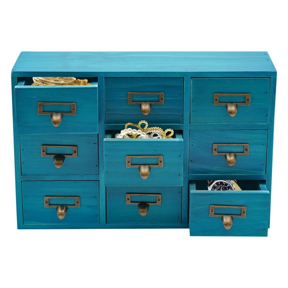 Wildnix 9-Drawer Desk Apothecary Cabinet, Rustic Wooden Storage Organizer with Metal Handles, Easy Access with Tag Slot, Ideal for Neatly Organizing Office and Home Items