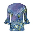 thumbnail image 5 of Aloohaidyvio Womens T-Shirts Clearance,Womens Summer Tops Fold Printed Regular 3/4 Sleeves V Neck Button Blouse, 5 of 5
