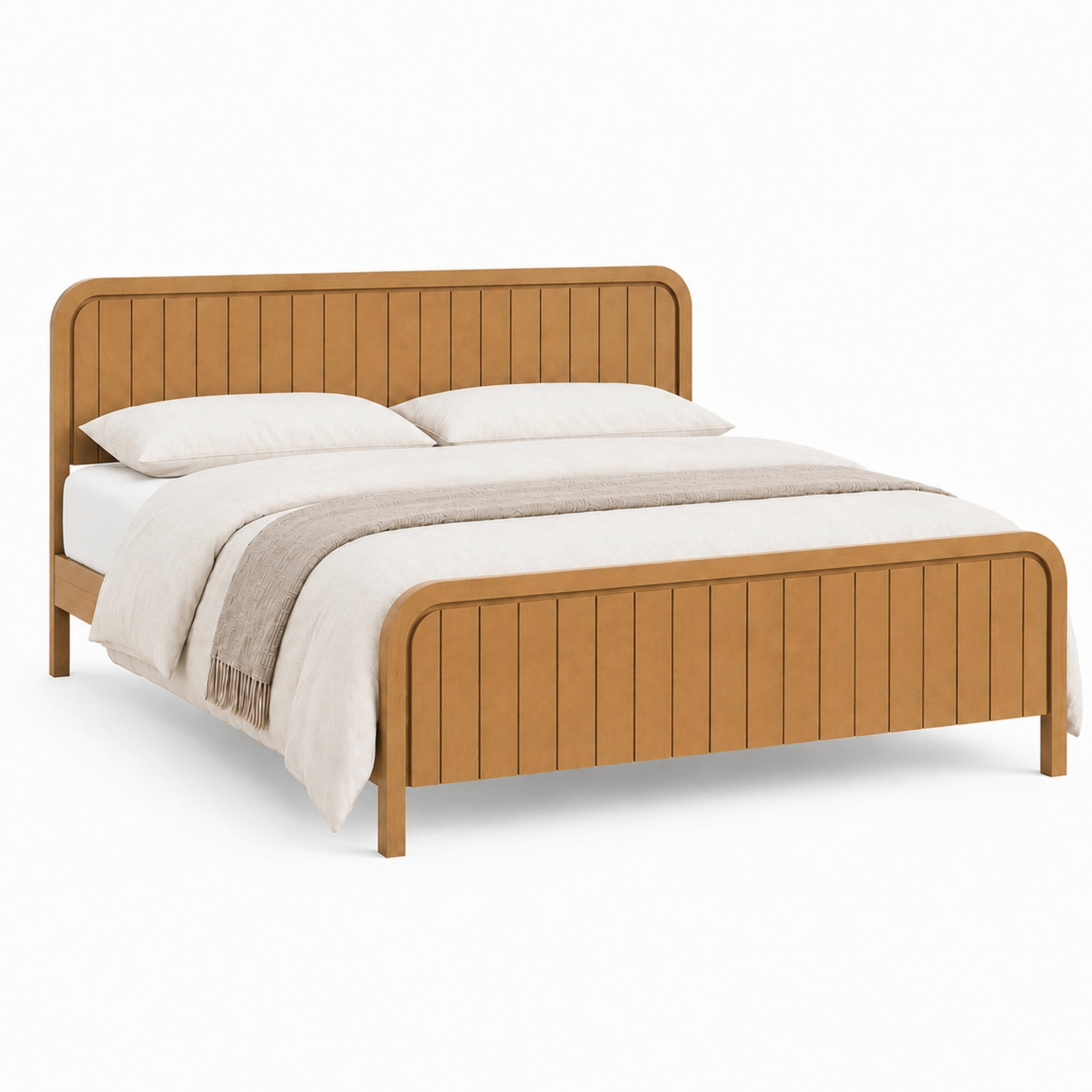 Mintazer King Size Platform Bed Frame with Rounded Headboard & Footboard for Bedroom, No Box Spring Needed, Easy Assembly, Natural