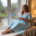 thumbnail image 3 of Agnes Orinda Women's Plus Size Nightgowns Sleepshirts Ruffle Trim Comfy Nightdress 3X Light Blue, 3 of 8