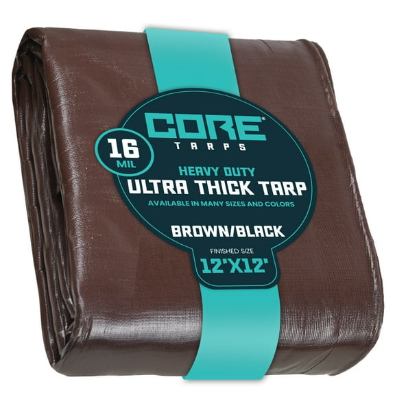 Core Tarps 16 Mil Heavy Duty Tarp Camping Tarpaulin Waterproof Cover, Brown/Black 12′ X 12′Ft
