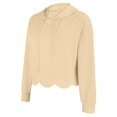 thumbnail image 6 of Cropped Hoodie Women Casual Elegant Cute Scalloped Hem Crop Sweatshirts Long Sleeve Drawstring Pullover 2026 Fall Soft Lightweight Hooded Tops Daily Travel Outfits, Beige L, 6 of 9