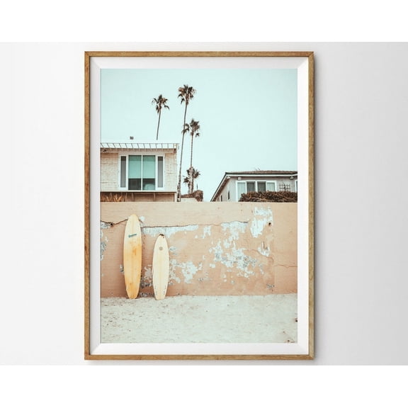 Surfboard Print Boho Coastal Decor Poster Beach Print Dorm Decor Yellow Surf Art Print Retro Wall Art, Modern Wall Decor, 8x12 UNFRAMED
