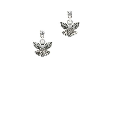 - Silvertone Small Angel with Heart Clear Crystal Post Earrings