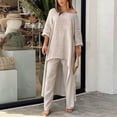 thumbnail image 5 of Women's 2 Piece Outfit Sets Casual 3/4 Sleeve T-Shirts Irregular Hem Wide Leg Pants Lounge Suits, 5 of 5