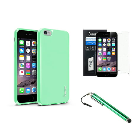 Insten Mint Green Jelly TPU Soft Case+Stylus+Colorful Protector For iPhone 6 6S 4.7 Inches
