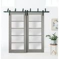 thumbnail image 3 of Sliding Closet Frosted Glass Barn Bypass Doors 36 x 80 inches | Quadro 4002 Grey Ash | Sturdy Top Mount 6.6ft Rails Hardware Set | Wood Solid Bedroom Wardrobe Doors, 3 of 6