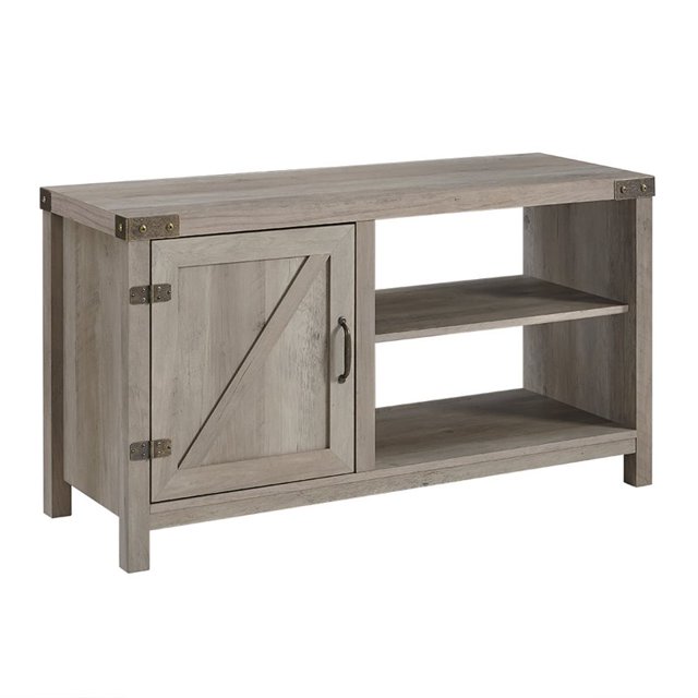 44 inch Rustic Farmhouse Barn Door TV Stand - Grey Wash