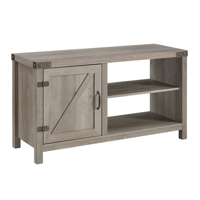 44 inch Rustic Farmhouse Barn Door TV Stand Grey Wash