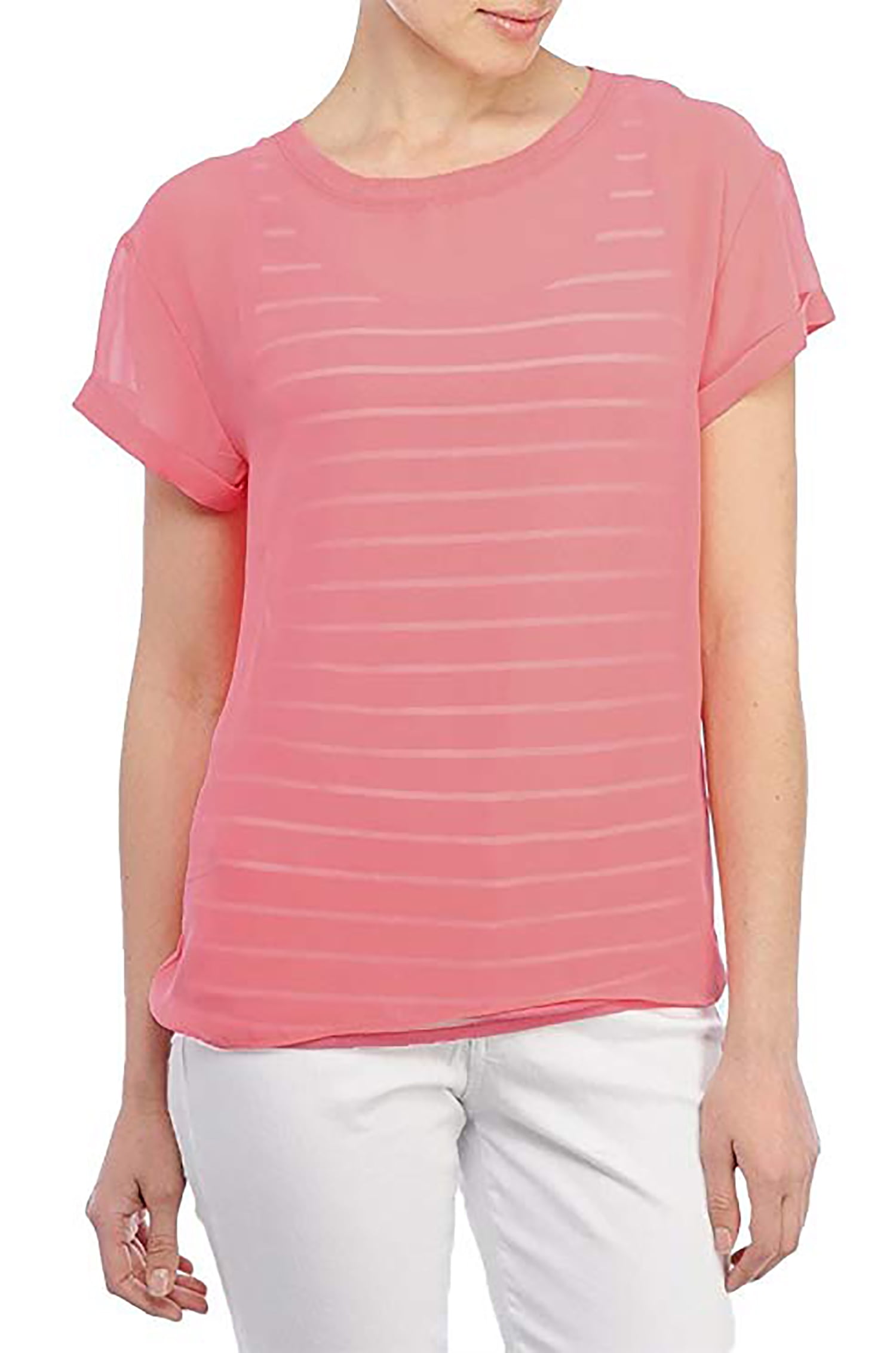 NYDJ - Nydj Womens Shirt Chiffon Overlay Striped Casual Top Pink Small ...