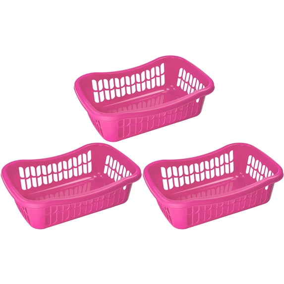 YBM Home Plastic Storage Basket Bin and Drawer Organizer, 17.75” x 11.5” Pink (3-Pack)