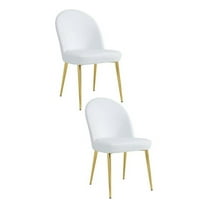 Era 24 Inch Dining Chair Set of 2- Curved Back- White Faux Leather- Gold