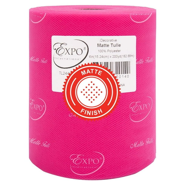 Expo International Rollo/carrete de tul mate decorativo de 6 x 200 yardas Tela ligera de tul de poliéster para disfraces de tutús y decoraciones de fiesta Lavable Fácil de usar Fucsia