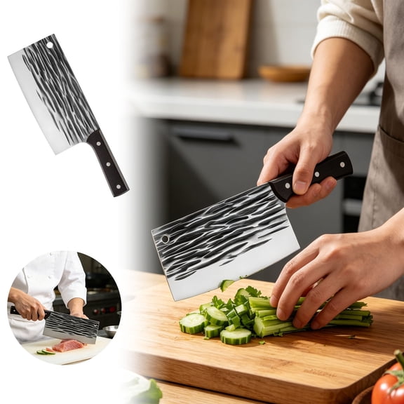 Clearance! Zguuel Forged Meat Cleaver Bone Chopping Knife, Heavy Duty Butcher Knife with Stainless Steel Blade, Kitchen Cleaver for Cutting Bones Meat Vegetables