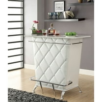 Bar Table White Leatherette Tufted Modern Design Chrome Frame Storage 41.75"